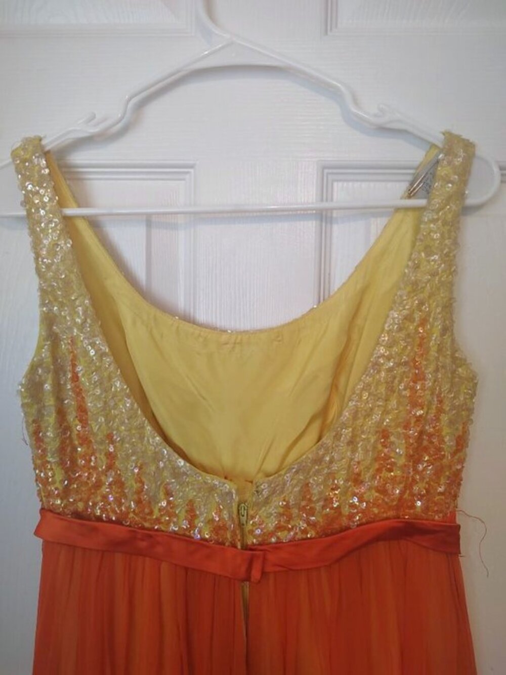Vintage 1960s chiffon sequin high-waisted long evening dress S - Picture 7 of 12